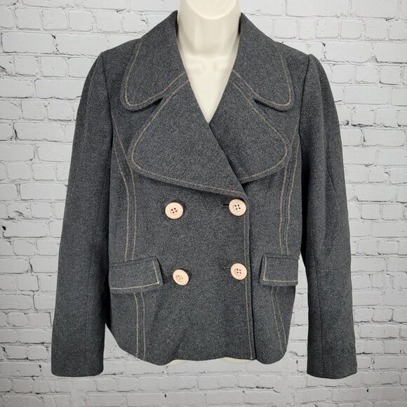 Ett:Twa Anthropologie Grey Double Breasted Buttoned Stretch Lined Jacket 8 - Picture 1 of 15